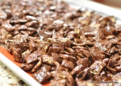 Variation on a homemade snacking standard: Mexican Chocolate Puppy Chow.