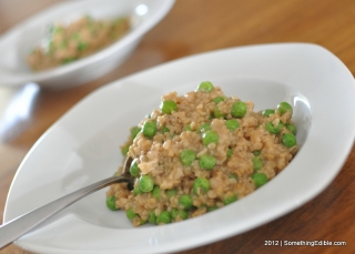 Simple Sunday Dinner Sides: Savory Steel Cut Oats with Peas.